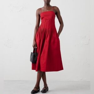 NWT BANANA REPUBLIC Red Pleated Taffeta Midi Dress Size 6